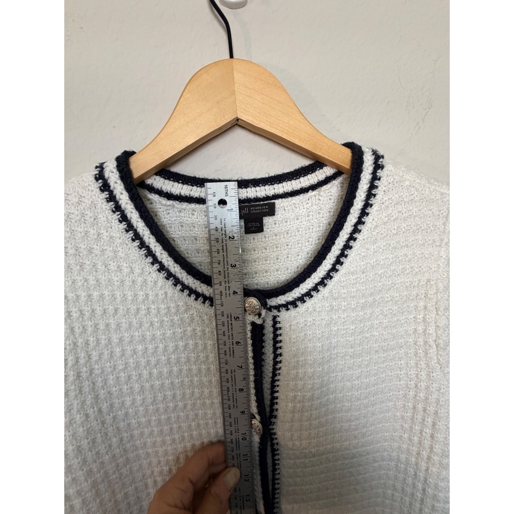 J Jill Wearever White Navy Textured Knit Cardigan Sweater S Tall Nautical - Picture 12 of 15